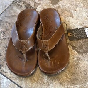 OluKai Rich Brown Leather Sandals